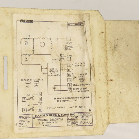 Harold Beck & Sons 31-M50-060595-01-01 Compact Rotary Actuator 120V 1PH NO COVER