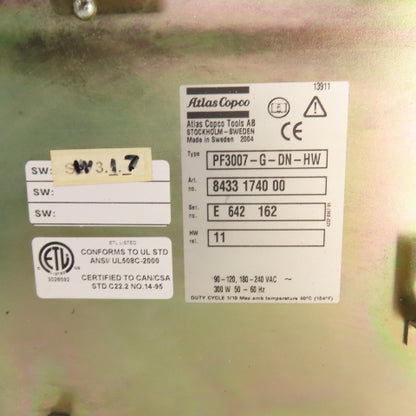 Atlas Copco PF3007-G-DN-HW 8433174000 Tensor S4/S7 Torque Controller 90-240VAC