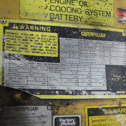 Caterpillar F30 2600LB Electric 36V Forklift 3-Stage 191" Lift Side Shift