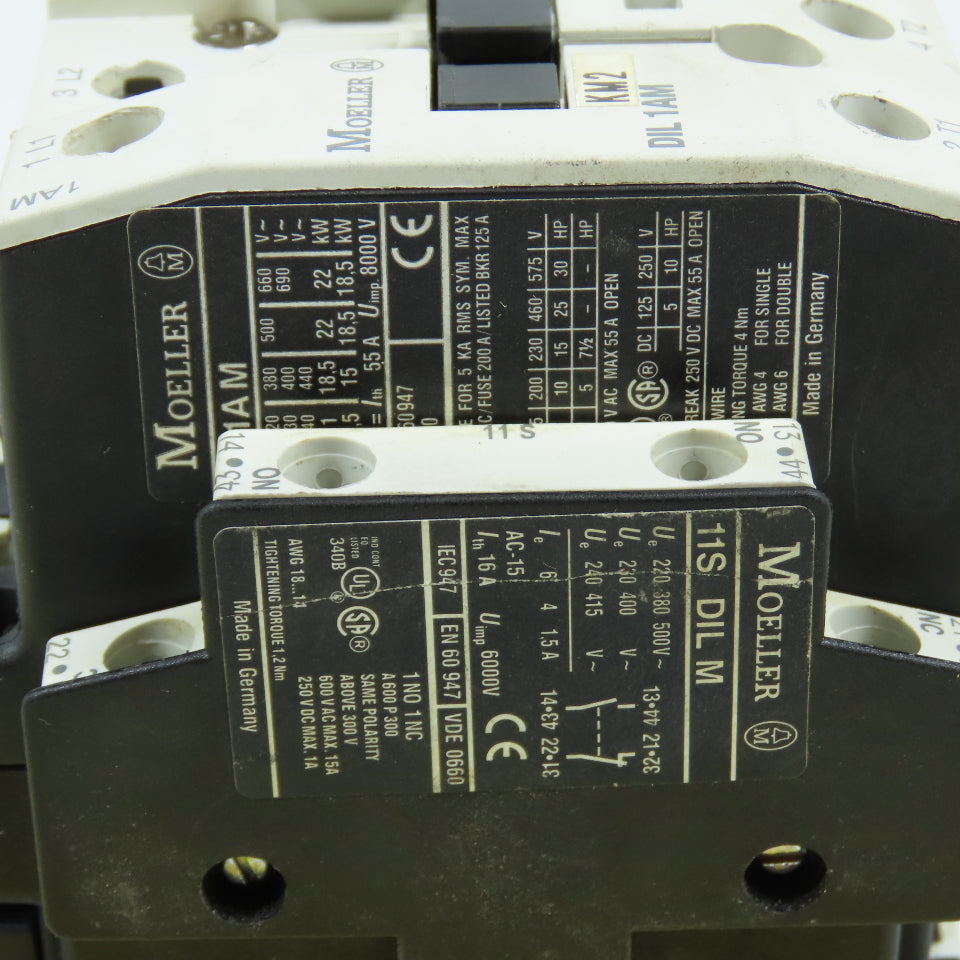 Moeller DIL1AM 55A 25HP 600V 3-Pole Power Contactor 240V Coil W/ Suppressor