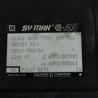 Square D 30619-502-50 Sy/Max Class 8030 Type ROM-221 Output Module 120VAC