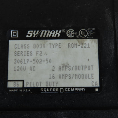 Square D 30619-502-50 Sy/Max Class 8030 Type ROM-221 Output Module 120VAC