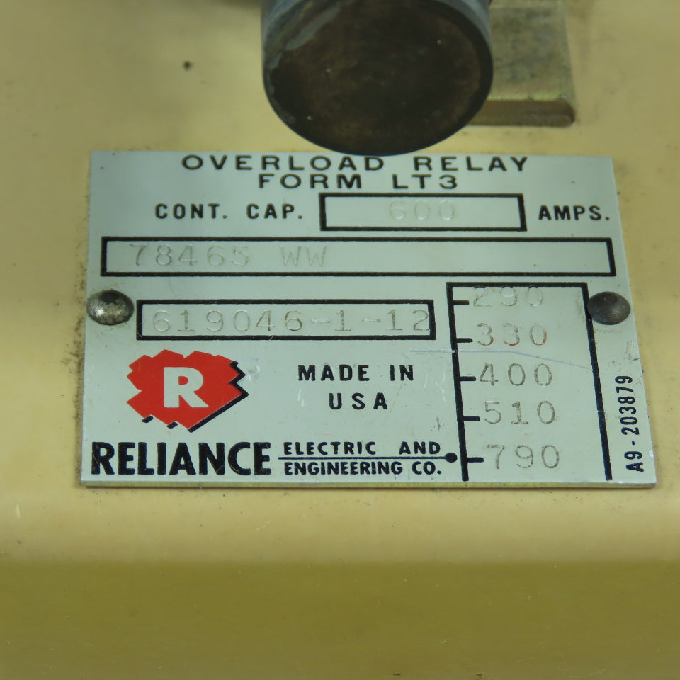Reliance 78465 WW Form LT3 Overload Relay 600A Cont Cap