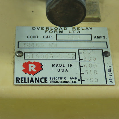 Reliance 78465 WW Form LT3 Overload Relay 600A Cont Cap