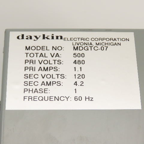 Daykin MDGTC-07 500VA Transformer Disconnect Pri 480V Sec 120V Single Phase