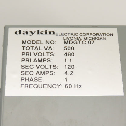Daykin MDGTC-07 500VA Transformer Disconnect Pri 480V Sec 120V Single Phase