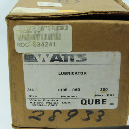 Watts L105-06D Compressed Air Pneumatic Lubricator 3/4" NPT 300PSI 120°F NEW
