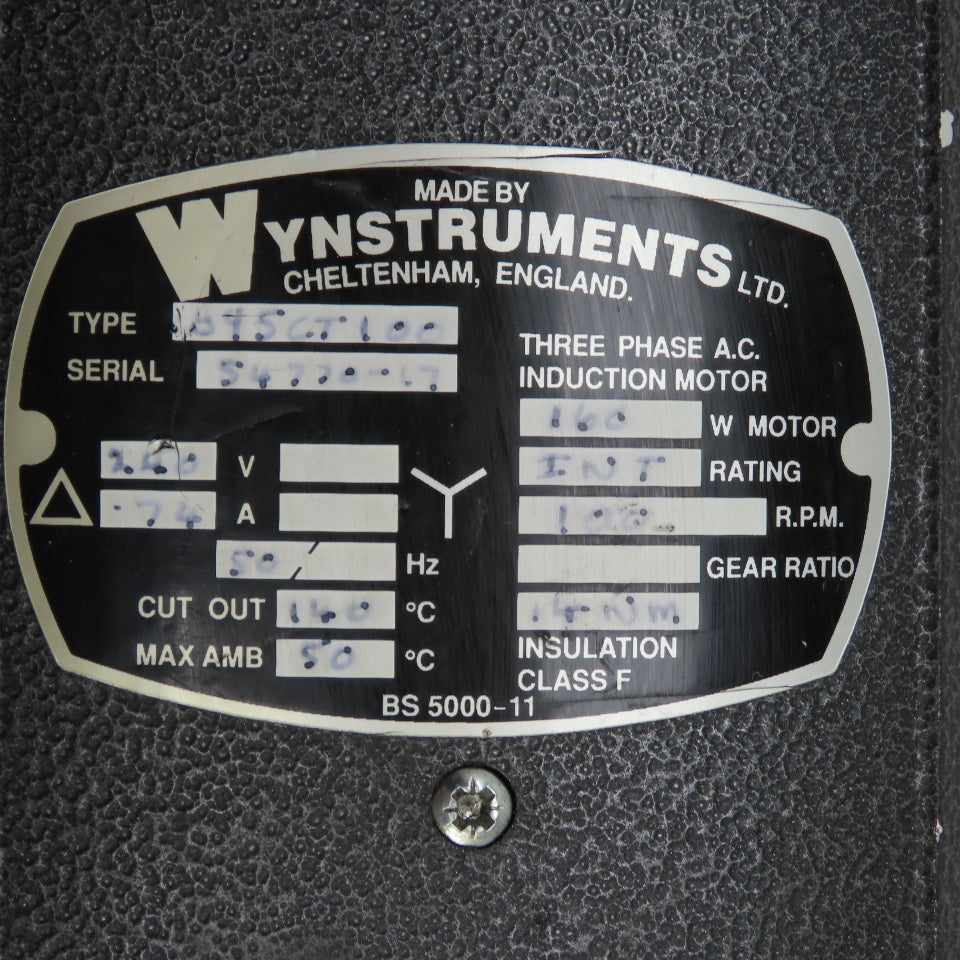 Wynstruments B95CT100 Inline Gear Motor 100RPM 240V 50HZ 1.74A 14mm Shaft Tested