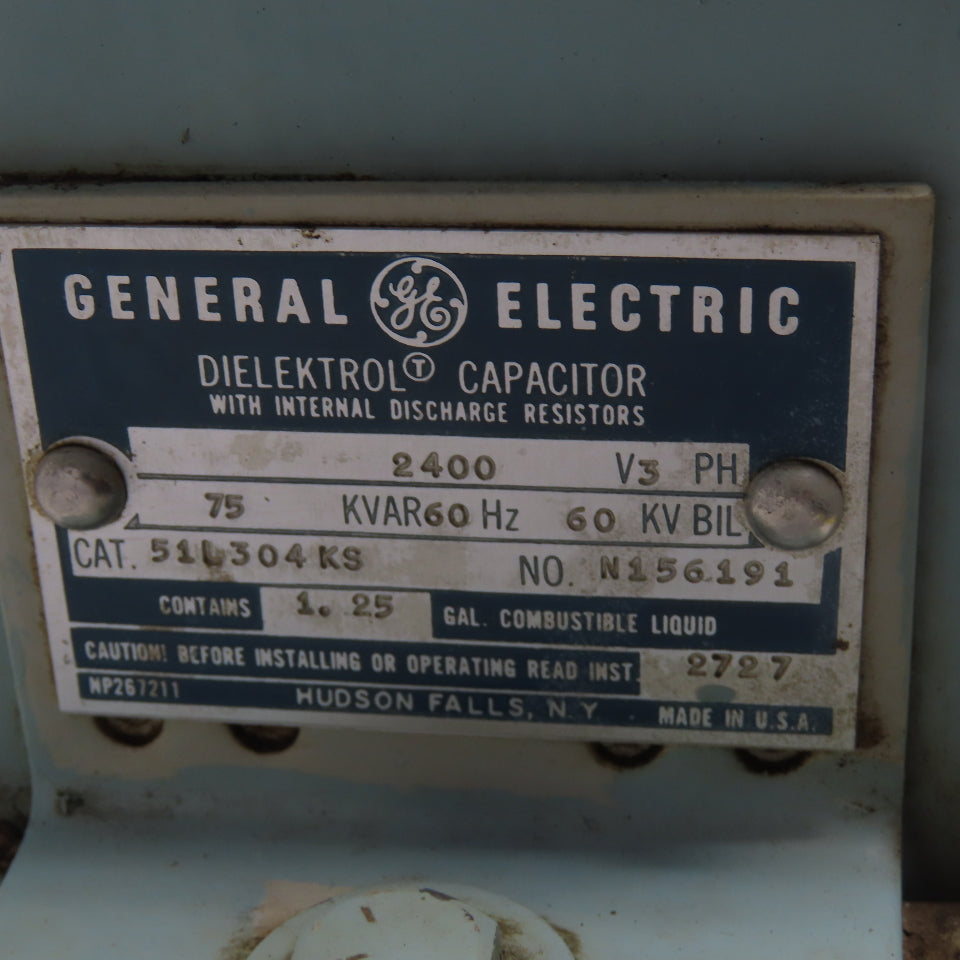 General Electric 51L304KS 2400V 3PH Dielektrol Capacitor 75KVAR 1.25 Gallon