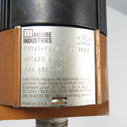 Moore TRY/B-P2/U12-T0/S316 Temperature Transmitter 12" Probe 17-1/4" OAL