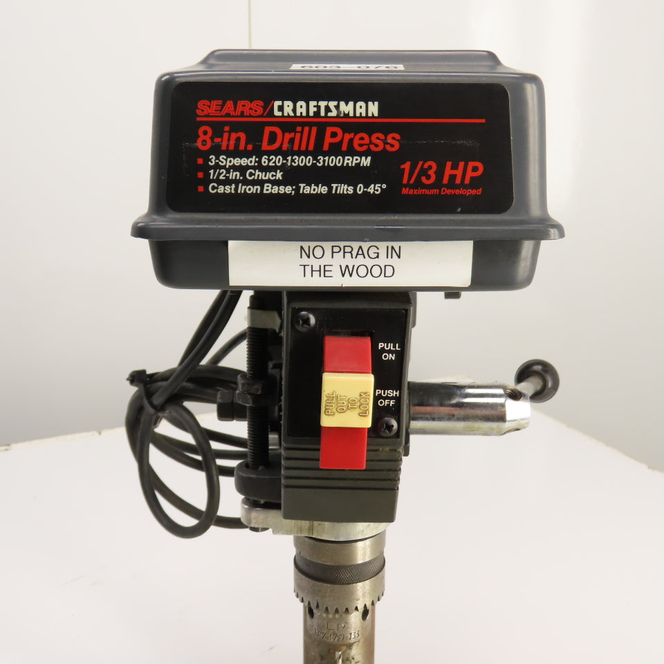 Sears Craftsman 3-Speed 8" 1/3HP Drill Press 120V 1PH 620-1300-3100RPM