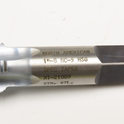 North American X1-21089 1"-8 NC-5 Plug Tap Straight Flute TiAIN Coated