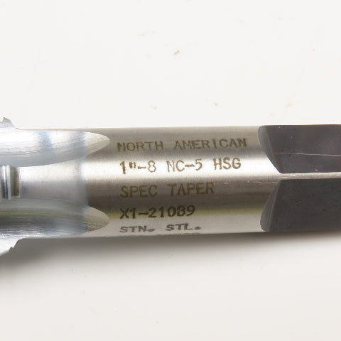 North American X1-21089 1"-8 NC-5 Plug Tap Straight Flute TiAIN Coated