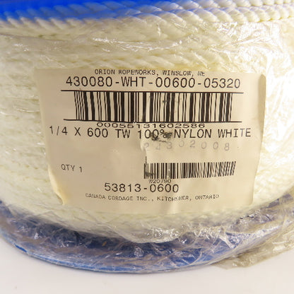 Orion 430080-WHT-00600-05320 1/4" x 600' TW White 100% Nylon Rope