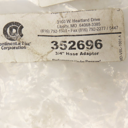 Continental Disc 352696 3/4" ID Hose Barb x 3/4" O-Ring Male Stainless Steel