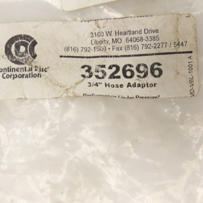 Continental Disc 352696 3/4" ID Hose Barb x 3/4" O-Ring Male Stainless Steel