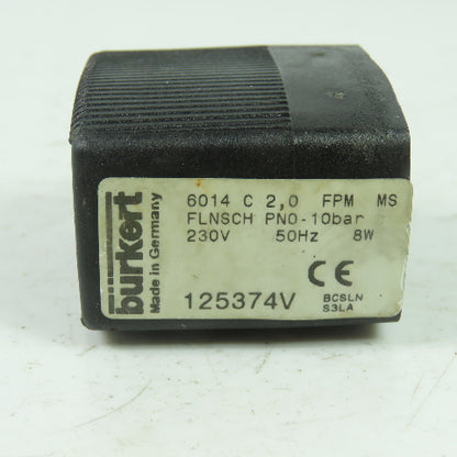 Burkert 125374V Solenoid Valve Coil 230V 10Bar 50Hz