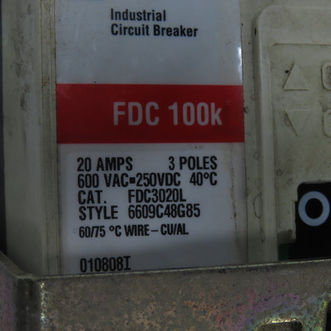 Allen Bradley 1494D-N4 Cutler Hammer FDC3020L Circuit Breaker Switch 20A 600VAC