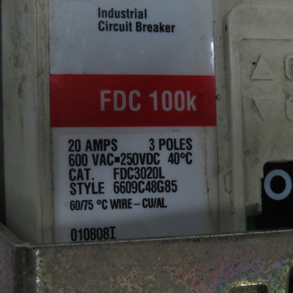 Allen Bradley 1494D-N4 Cutler Hammer FDC3020L Circuit Breaker Switch 20A 600VAC