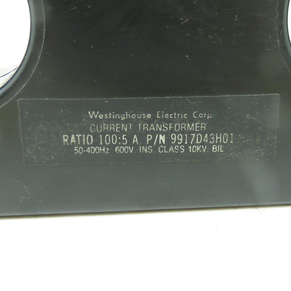 Westinghouse 9917D43H01 100:5 Ratio Current Transformer 10KV 600V 50-400Hz