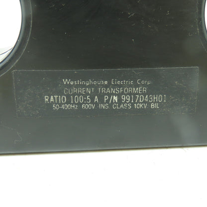 Westinghouse 9917D43H01 100:5 Ratio Current Transformer 10KV 600V 50-400Hz
