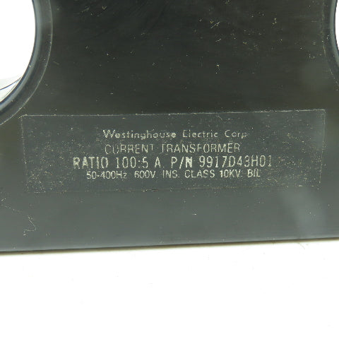 Westinghouse 9917D43H01 100:5 Ratio Current Transformer 10KV 600V 50-400Hz