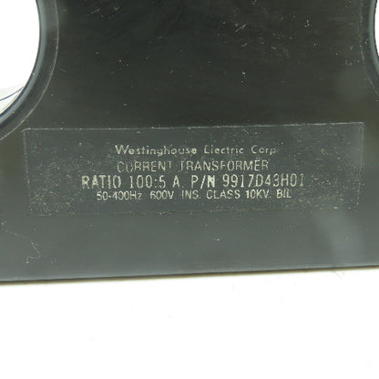 Westinghouse 9917D43H01 100:5 Ratio Current Transformer 10KV 600V 50-400Hz