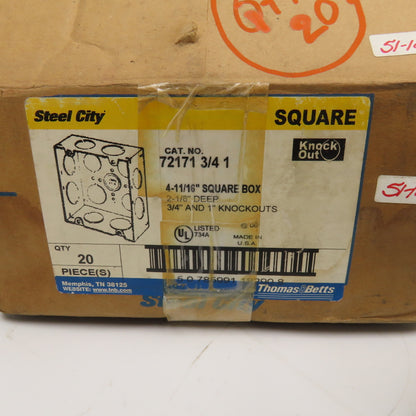 Steel City 72171-3/4-1 4-11/16" Square Metallic Outlet Box 9 KO NEW Lot Of 20