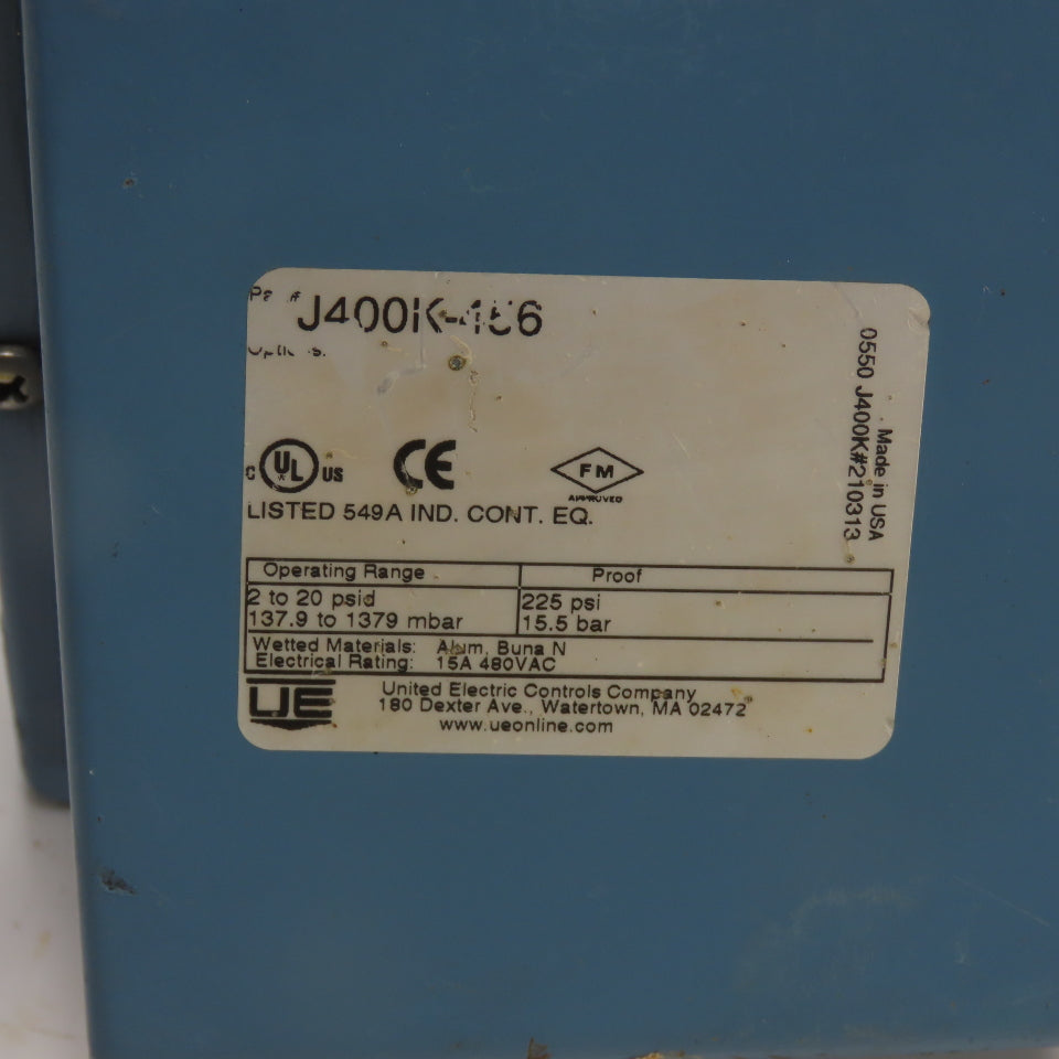 United Electric J400K-456 Differential Pressure Switch 15A 480VAC 225PSI