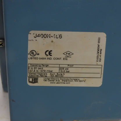 United Electric J400K-456 Differential Pressure Switch 15A 480VAC 225PSI