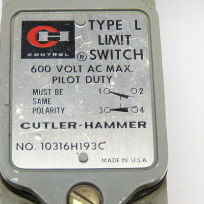 Cutler Hammer 10316H193C 600V Type L Limit Switch