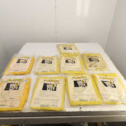 River City 200J Yellow Heavy Duty Waterproof Rain Jacket Size Large X4 Lot Of 9