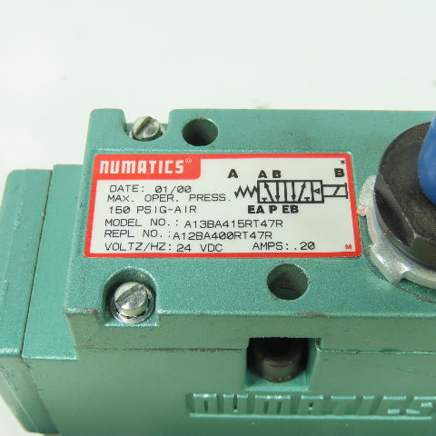 Numatics A13BA415RT47R Pneumatic Solenoid Valve 150PSIG 24VDC Coil W/ Manifold