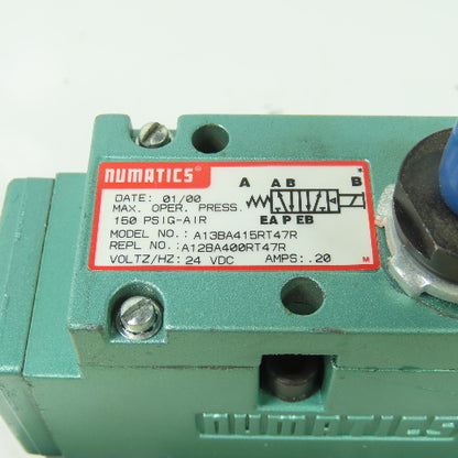 Numatics A13BA415RT47R Pneumatic Solenoid Valve 150PSIG 24VDC Coil W/ Manifold