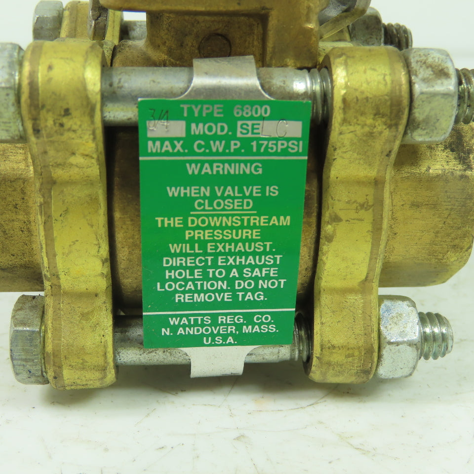 Watts Type 6800 3/4" Brass Ball Valve SELC 175PSI