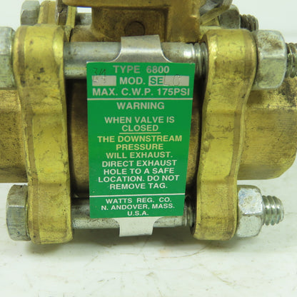 Watts Type 6800 3/4" Brass Ball Valve SELC 175PSI