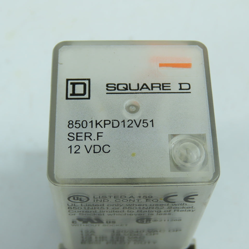 Square D 8501KPD12V51 Ser F 8-Pin Plug-In Power Relay 12V DC Coil 12A 120/240VAC