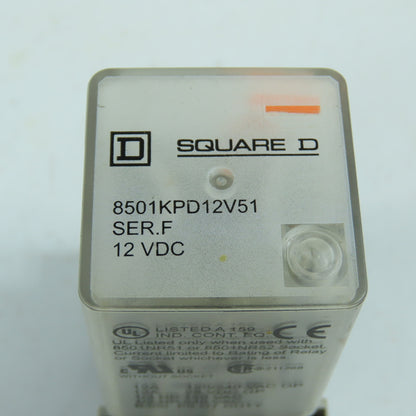 Square D 8501KPD12V51 Ser F 8-Pin Plug-In Power Relay 12V DC Coil 12A 120/240VAC