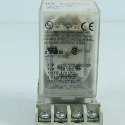 Square D 8501KPD12V51 Ser F 8-Pin Plug-In Power Relay 12V DC Coil 12A 120/240VAC