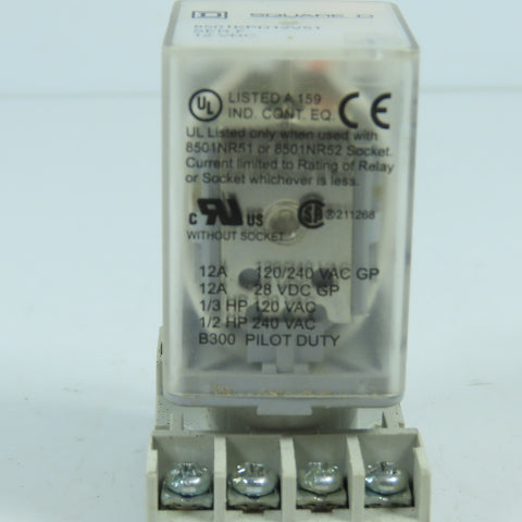 Square D 8501KPD12V51 Ser F 8-Pin Plug-In Power Relay 12V DC Coil 12A 120/240VAC