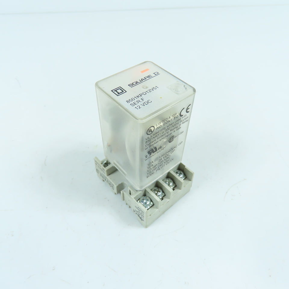 Square D 8501KPD12V51 Ser F 8-Pin Plug-In Power Relay 12V DC Coil 12A 120/240VAC