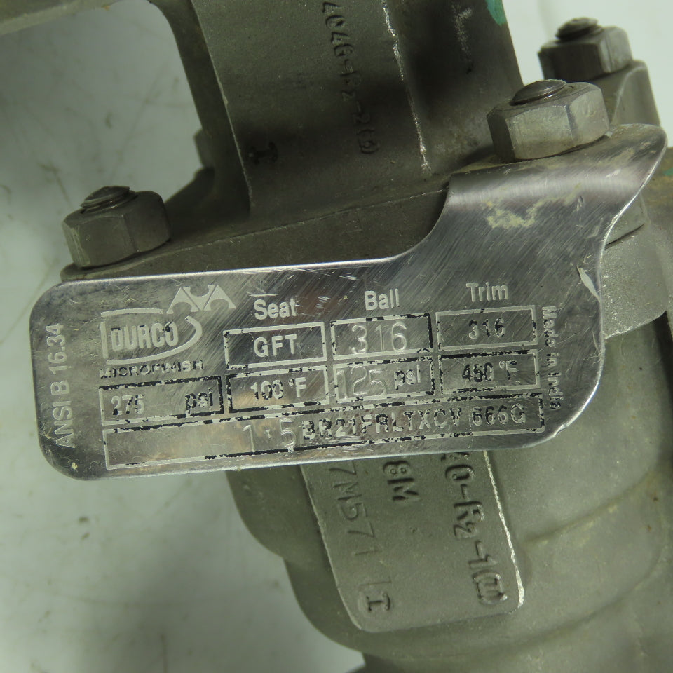 Durco DN1 1/2-150 1-1/2" Ball Valve 275PSI 316 GFT