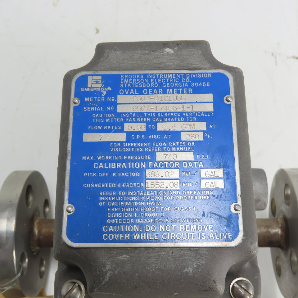 Emerson Brooks 9602-D1C1U6H Oval Gear Meter 0.66-6.6GPM 740PSI