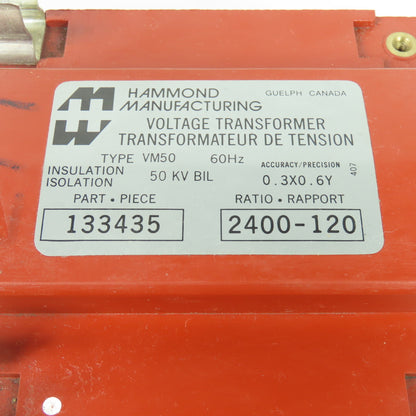 Hammond VM50 50KV Voltage Transformer 2400-120 Ratio 60Hz 133435 0.3X0.6Y