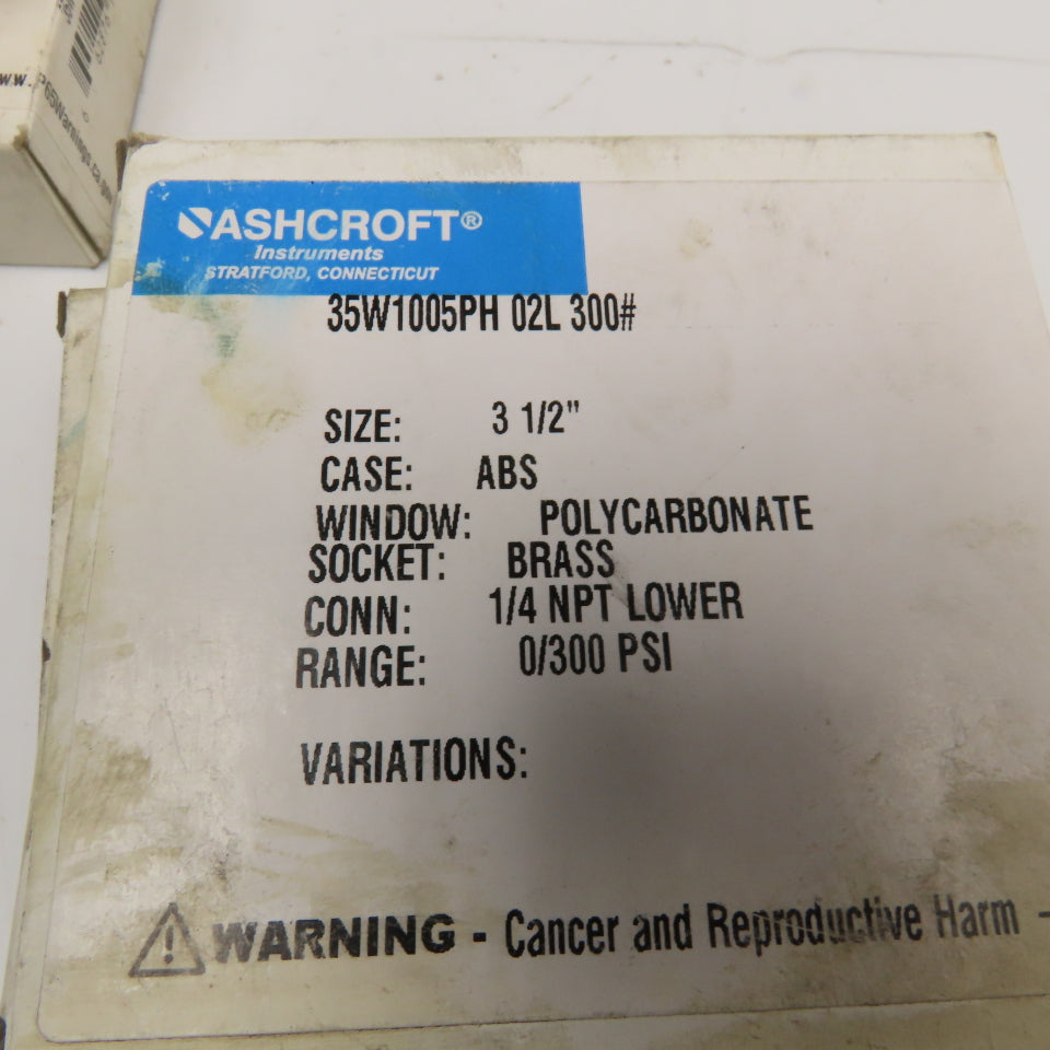 Ashcroft 35-W1005P-02L-XUL 3-1/2" Pressure Gauge 0-300PSI Lot Of 6