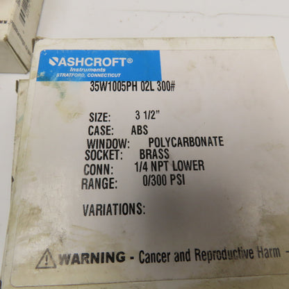 Ashcroft 35-W1005P-02L-XUL 3-1/2" Pressure Gauge 0-300PSI Lot Of 6