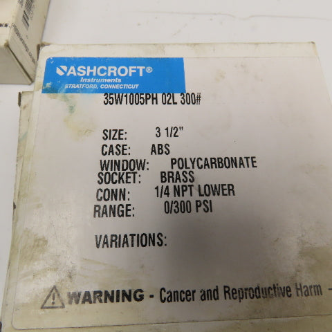 Ashcroft 35-W1005P-02L-XUL 3-1/2" Pressure Gauge 0-300PSI Lot Of 6