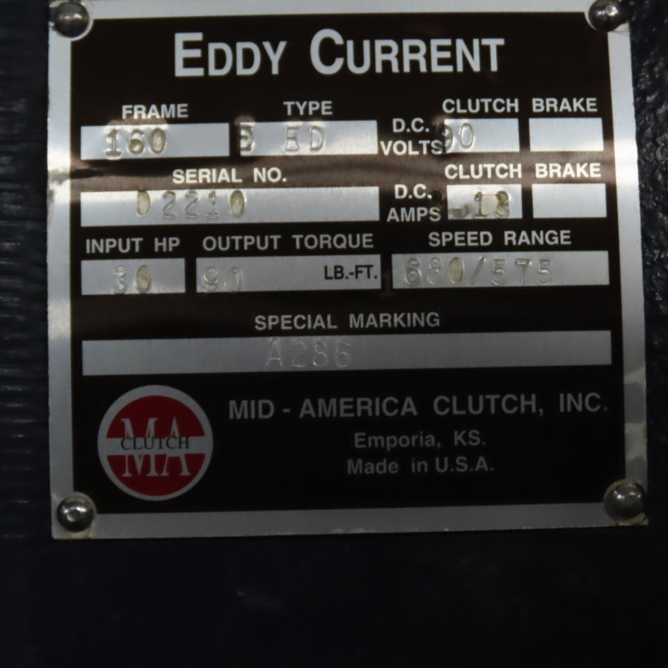 Mid America Type DEB 30HP 90 Lb-Ft 90VDC Clutch Brake & Motor 230/460V 3PH160 Fr