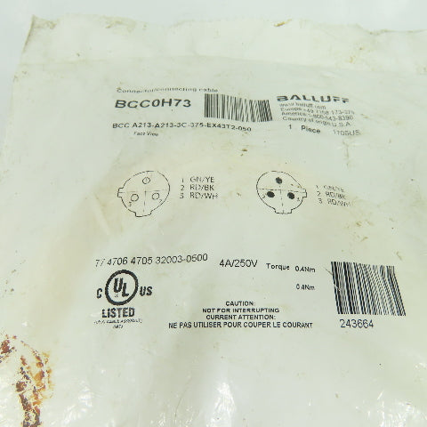 Balluff BCC0H73 3-Pin Male Female Straight Cordset Connector Cable 4A 250V