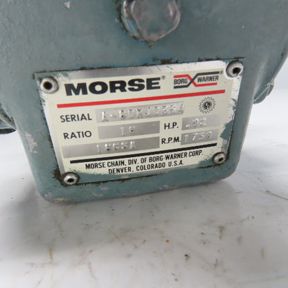 Morse Borg Warner 18GSA 10:1 Ratio Gear Reducer .92HP 175RPM Out